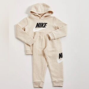 Nike Fleece Sweatshirt Hoodie Jogger Sweatpants Set Cream Oat Neutral